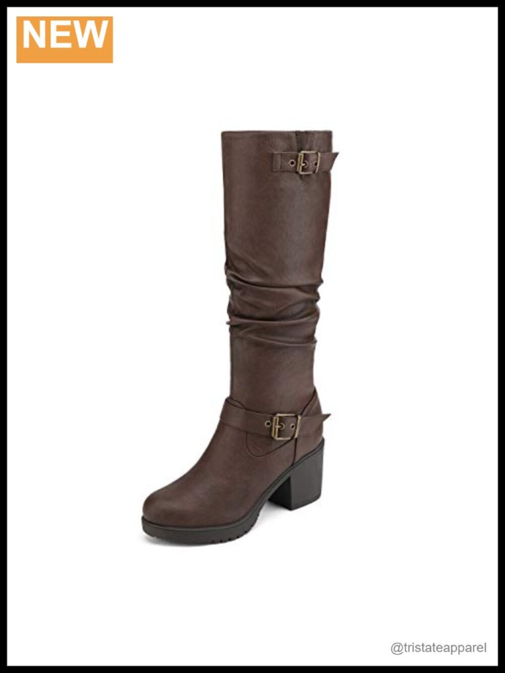 Knee High Boots Faux Leather Zip Chunky Heel Platform Slouchy Winter
